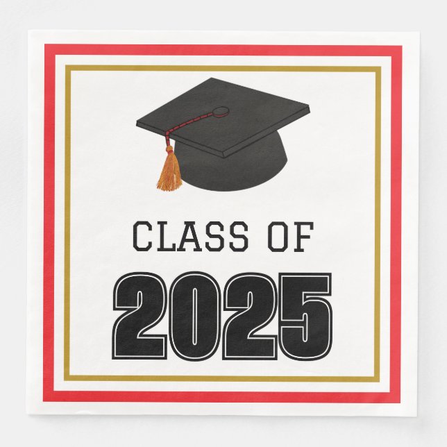 Serviette En Papier Classe de 2025 Rouge et Or (Devant)