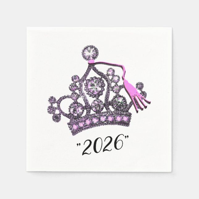 Serviette En Papier  «Classe de 2026» Couronne de princesse (Devant)