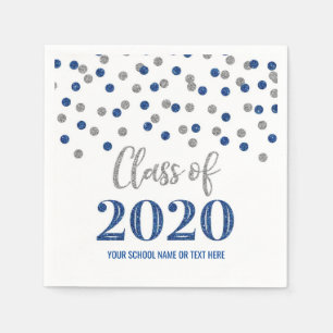 Serviette En Papier Classe de Confetti Argent Bleu foncé de 2020 Gradu