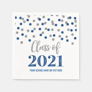 Serviette En Papier Classe de Confetti Argent Bleu foncé de 2021 Gradu
