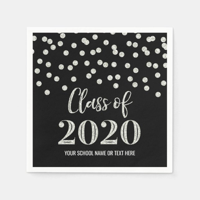 Serviette En Papier Classe de Confetti d'Argent Noir de 2020 Graduatio (Devant)
