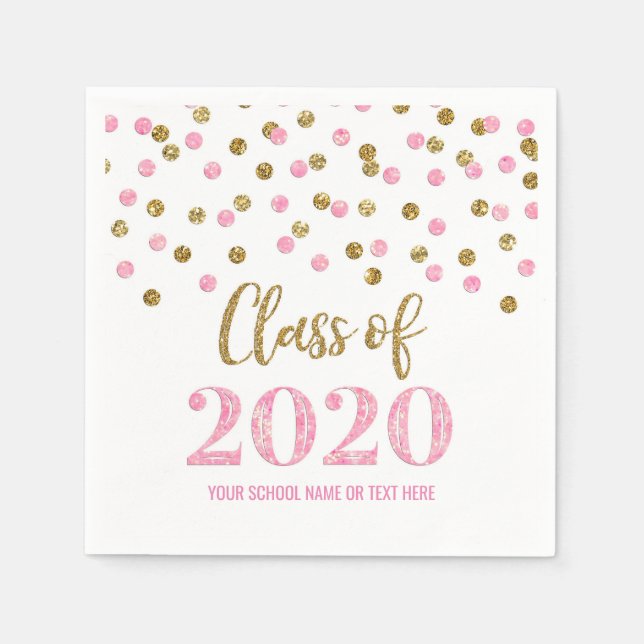 Serviette En Papier Classe de Confetti Or Rose de 2020 Graduation (Devant)