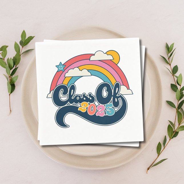 Serviette En Papier Classe de fin d'études de 2025 Rainbow Retro Napki (Graduation Class of 2025 Rainbow Retro Napkins)