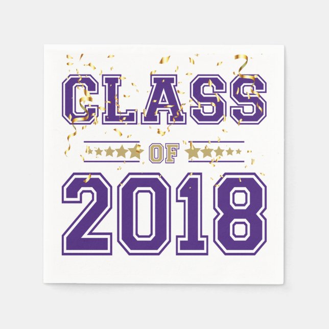 Serviette En Papier Classe de Grad Party Purple et Gold 2018 (Devant)