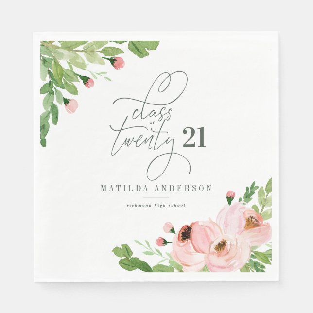 Serviette En Papier Classe de graduation de l'aquarelle florale (Devant)