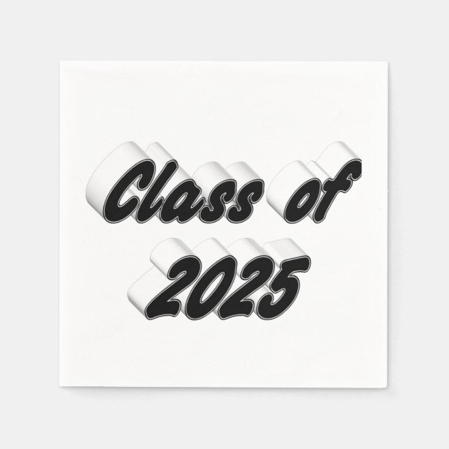 Serviette En Papier Classe de graduation en typographie noire 2025 (Devant)