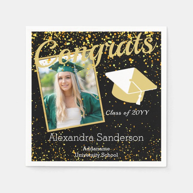 Serviette En Papier Classe de graduation Gold Black White Photo de 202 (Devant)