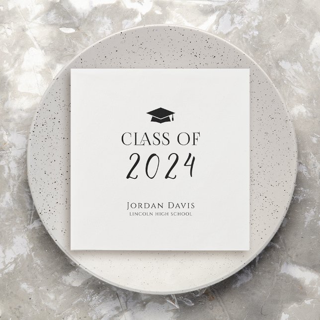 Serviette En Papier Classe de Typographie Noire de 2025 Moderne (Black Typography Class of 2024 Modern Graduate Napkins)