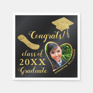 Serviette En Papier Classe d'or noir élégant de 2025 - Diplôme Photo
