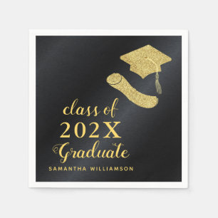 Serviette En Papier Classe élégante de 2025 Graduation Noir et Or