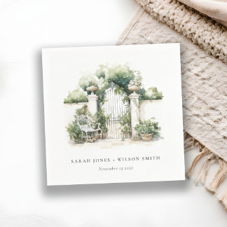 Serviette En Papier Classé Français Jardin Paysage Mariage d'aquarelle