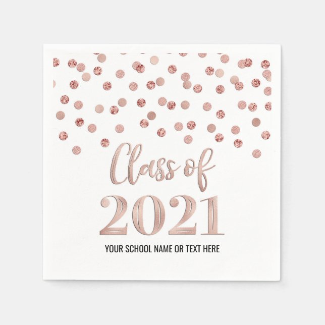 Serviette En Papier Classe Gold Confetti rose de 2021 Graduation (Devant)