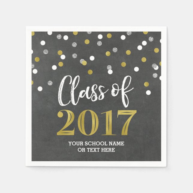 Serviette En Papier Classe Gold Silver Confetti de 2017 Graduation (Devant)
