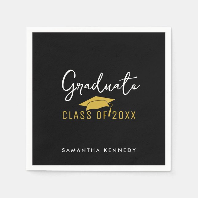 Serviette En Papier Classe moderne Black & Gold de 2025 Graduation Cap (Devant)