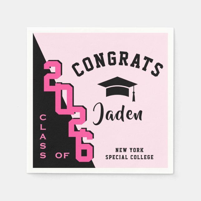 Serviette En Papier Classe moderne de 2024 Black Pink Graduation Party (Devant)