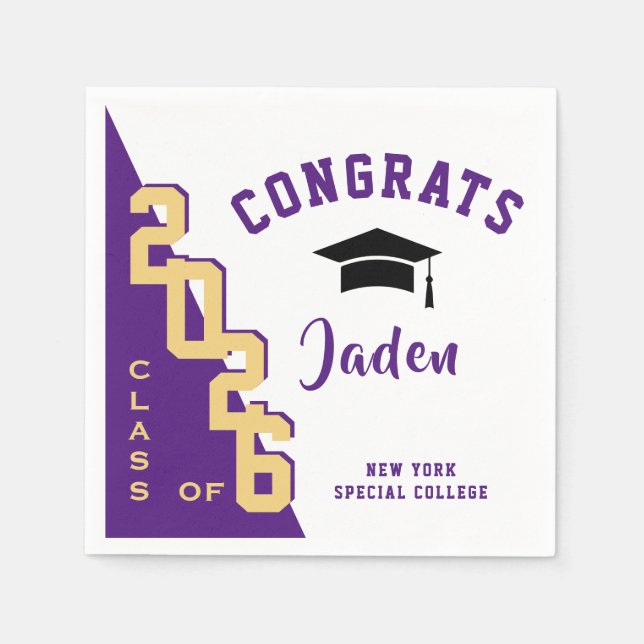 Serviette En Papier Classe moderne de 2024 Gold Purple Graduation Part (Devant)
