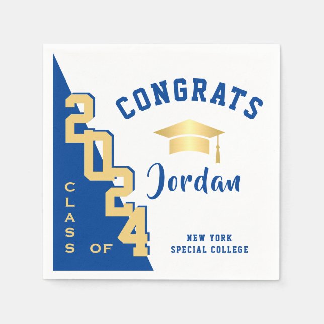 Serviette En Papier Classe moderne de 2024 Golden Blue Graduation Part (Devant)