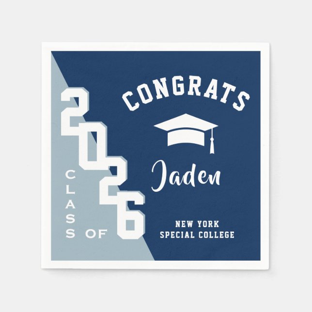 Serviette En Papier Classe moderne de 2024 Navy Blue Graduation Party (Devant)