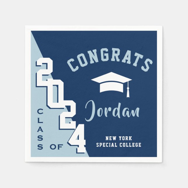 Serviette En Papier Classe moderne de 2024 Navy Blue Graduation Party (Devant)