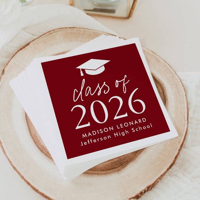 Serviette En Papier Classe moderne de 2025 Script Bourgogne Graduation (Créateur téléchargé)