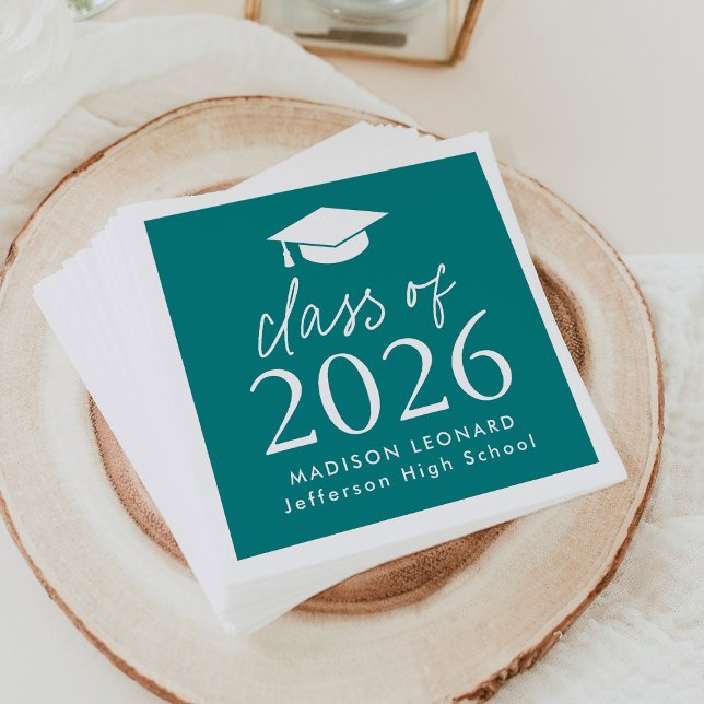 Serviette En Papier Classe moderne de 2025 Script Graduation Turquoise (Créateur téléchargé)