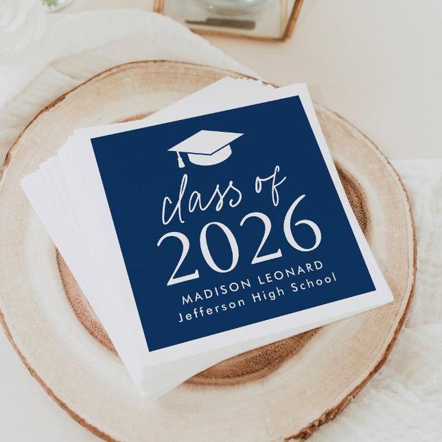 Serviette En Papier Classe moderne de 2025 Script Navy Blue Graduation (Créateur téléchargé)