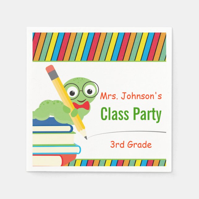 Serviette En Papier Classe Party, Bookworm & Books personnalisable (Devant)