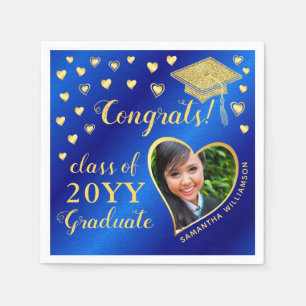 Serviette En Papier Classe photo Elegant Blue and Gold 2023 Graduation