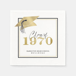 Serviette En Papier Classe Reunion 1970 Faux Metallic Gold Casquette