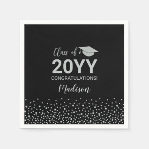 Serviette En Papier Classe Silver & Black Confetti Graduation Party Na