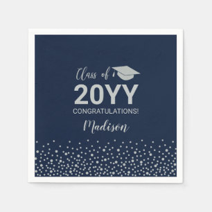 Serviette En Papier Classe Silver & Navy Blue Confetti