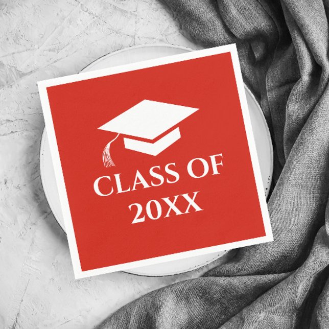 Serviette En Papier Classe Simple Red d'année de promotion (Simple Red Graduation Class Graduation Party Napkins.)