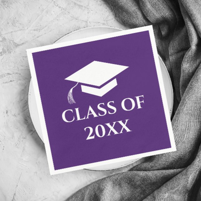 Serviette En Papier Classe Simple Violette Année de Promotion (Simple Purple Graduating Class Graduation Party Napkins.)