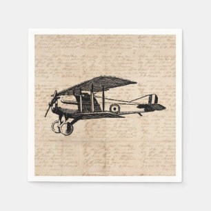 Serviette En Papier Classic Airplane Antique Aviation Art Script