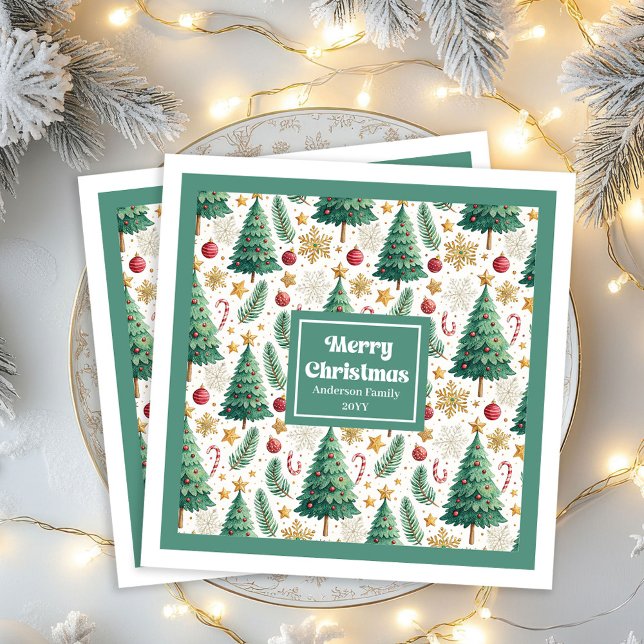 Serviette En Papier Classic Christmas Trees Candy Cane Party Napkins (Classic Christmas Trees Candy Cane Party Napkins)