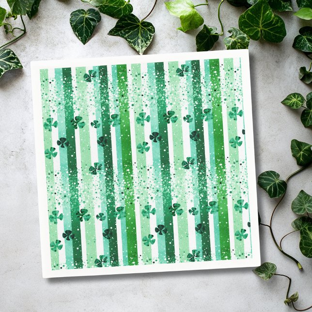 Serviette En Papier Classic Green White Vertical Stripes Shamrocks (Créateur téléchargé)
