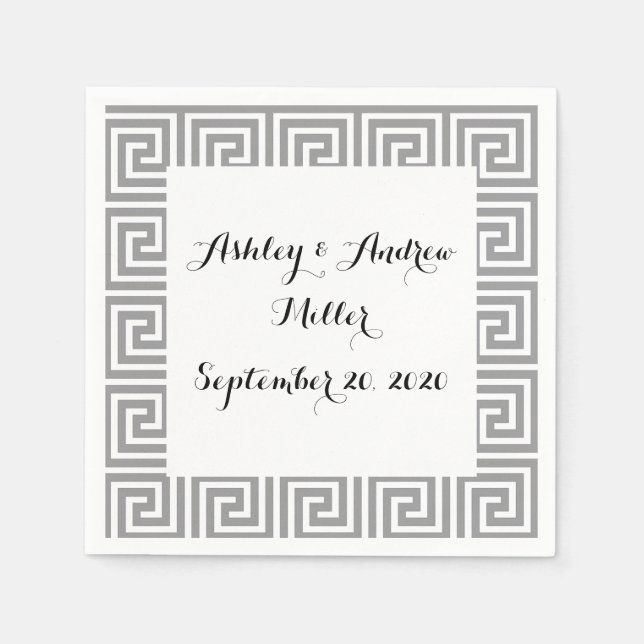 Serviette En Papier Classic Grey and White Greek Key Pattern (Devant)