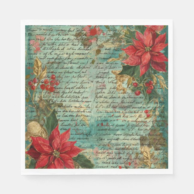 Serviette En Papier Classic Handwritten Poinsettia Christmas Holiday (Devant)