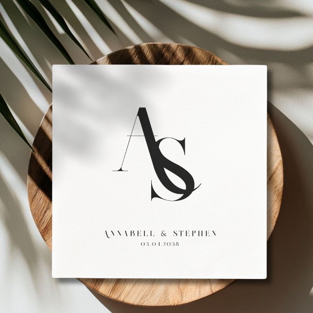 Serviette En Papier Classic, Minimal, Monogramme, Mariage (Classic, Minimal, Monogram, Wedding Napkins)