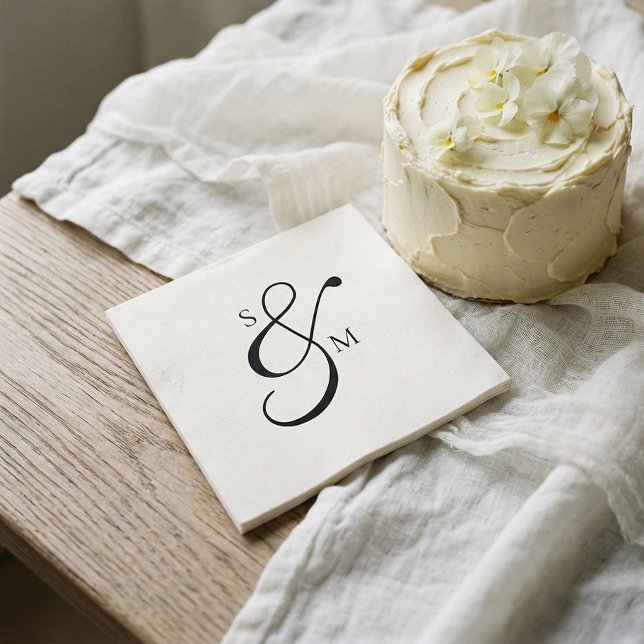 Serviette En Papier Classic Monogram Ampersand White Wedding (Créateur téléchargé)