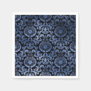 Serviette En Papier Classic Navy Blue Metal Foil Swirls Damask