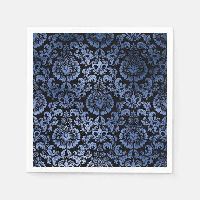 Serviette En Papier Classic Navy Blue Metal Foil Swirls Damask (Devant)