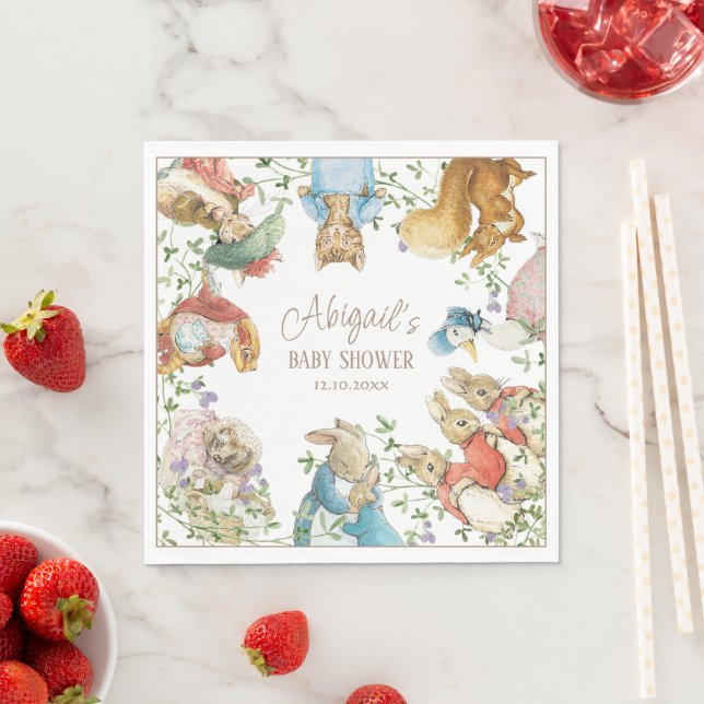 Serviette En Papier Classic Pierre le Baby shower lapin (En situation)