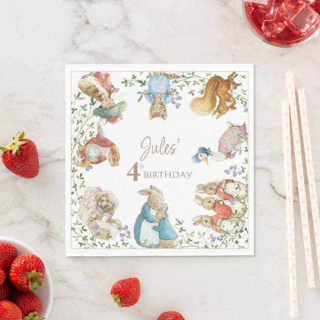 Serviette En Papier Classic Pierre le lapin Anniversaire (En situation)