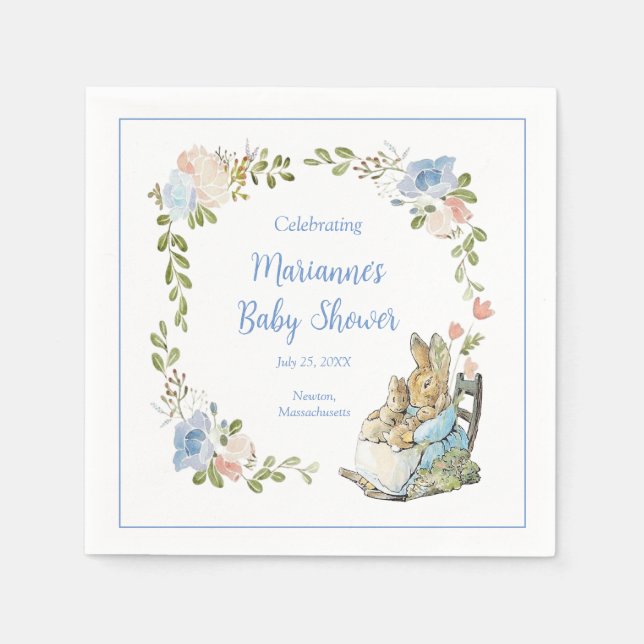 Serviette En Papier Classic Pierre le lapin Baby shower jumeau (Devant)