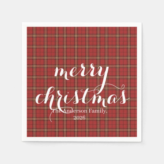 Serviette En Papier Classic Plaid Merry Christmas Festive -  (Devant)
