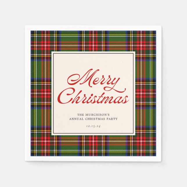 Serviette En Papier Classic Plaid Retro Script Joyeux Noël Party (Devant)