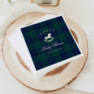 Serviette En Papier Classic Polo Rocking Horse Green Plaid Baby shower