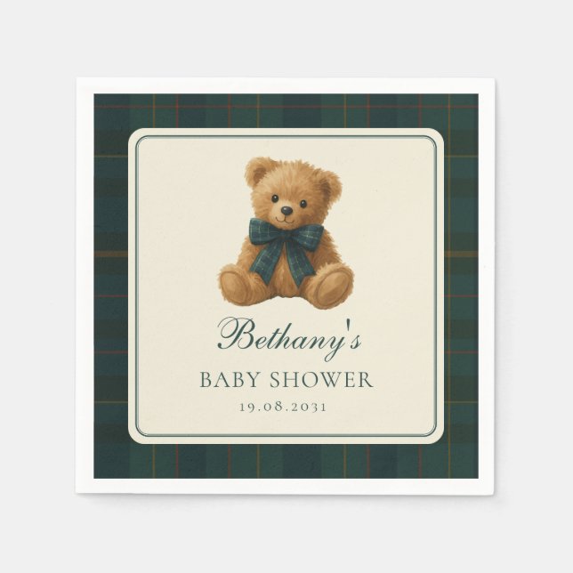 Serviette En Papier Classic Polo Tartan Teddy Bear Baby Shower (Devant)