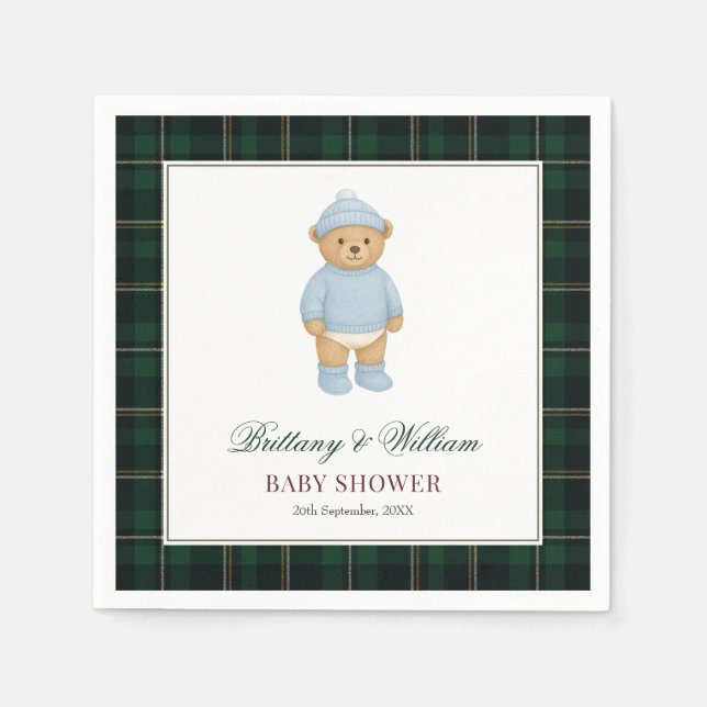 Serviette En Papier Classic Preppy Bear Designer Plaid Baby Shower (Devant)